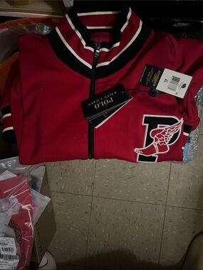 Ralph Lauren Red Zip-Up Track Jacket with Winged P Patch 90s feel 🔥🔥🔥